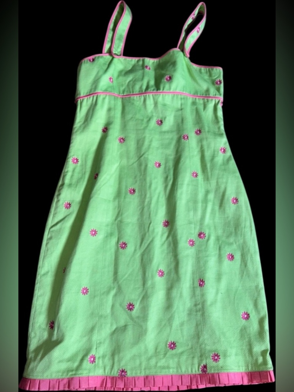 Vintage Bushwacker Lime Green Pink Floral Embroidered Pique Mini Dress -Size S/M